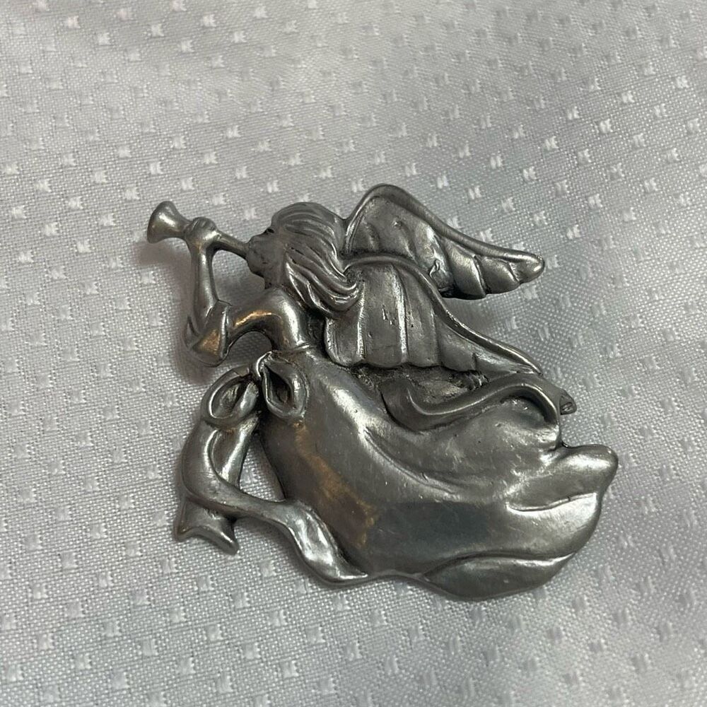 Vintage Angel Pin Brooch, 1992 Seagull Canada, Etain Zinn, Pewter